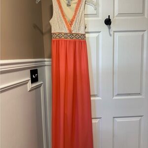 Flying Tomato Orange Pink Maxi Dress Sleeveless V-Neck